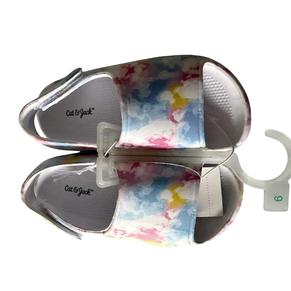 Cat & Jack Toddler 9 Beck Tie Dye Slide Sandals Multicolored Hook Loop Strap NEW